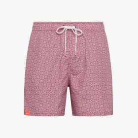 Red/dark avio blue printed beach shorts