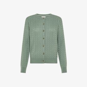 Sage green cable-knit wool and cashmere cardigan