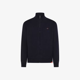 Cardigan in lana e cotone con zip navy blue