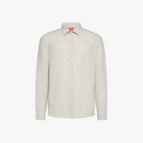 Camicia in lino e cotone a righe grigio chiaro/bianco