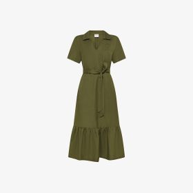 Dark green linen blend midi dress