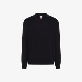 Navy blue wool and cashmere polo shirt