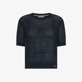 T-shirt in maglia di cotone blu navy