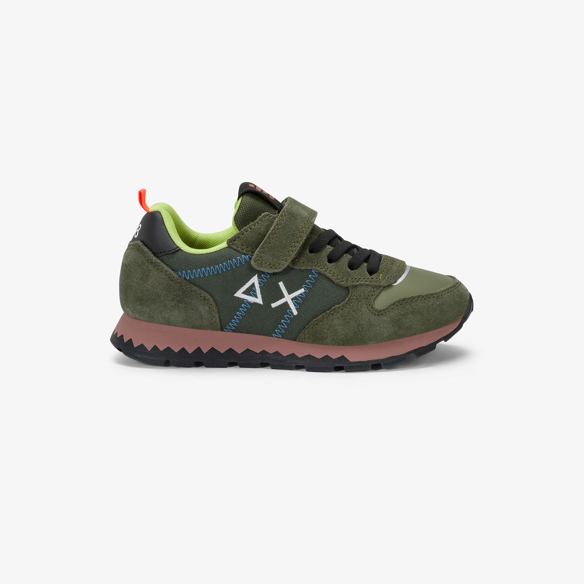 Dark military green Boy's Tom Snake nylon and suede sneaker