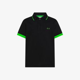 Black cotton polo with fluorescent trims