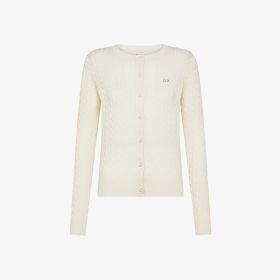 Cardigan in lana e cashmere a trecce bianco panna