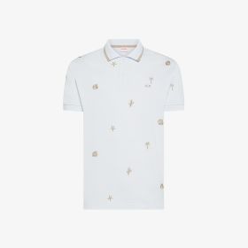 White cotton piqué polo shirt with embroidery