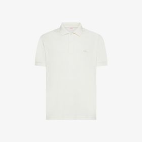 Polo con ricamo sul petto in cotone bianco panna