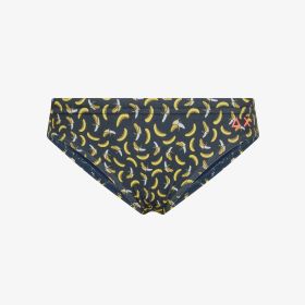 Navy blue/yellow printed swim briefs