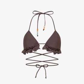 Bikini mare in nylon con rouches marrone cacao