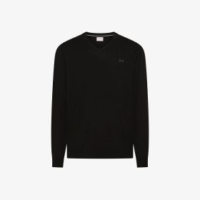 Maglia in cotone e lana con scollo a V nero