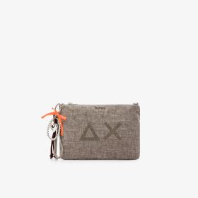 Light grey velvet pouch with charms