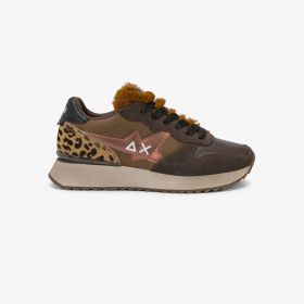 Brown Stargirl Animalier nylon and suede sneaker