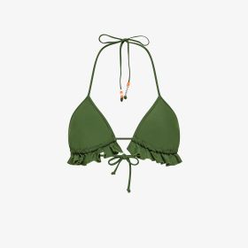 Bikini mare in nylon con rouches verde scuro
