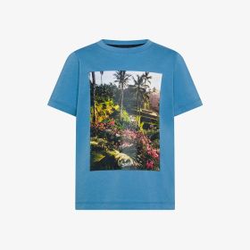 T-shirt girocollo in jersey blu avio