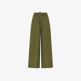 Pantaloni wide leg in misto lino verde scuro