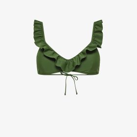 Dark green ruffled bikini top