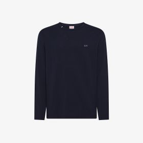 Navy blue crew-neck t-shirt with long sleeves