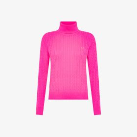 Maglione dolcevita in lana e cashmere a trecce fuxia fluo