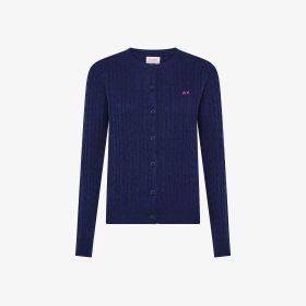 Cardigan in lana e cashmere a trecce blue profondo