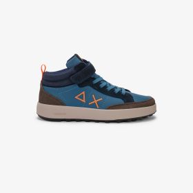 Dark avio blue Boy's Genius Midi suede and PU sneaker