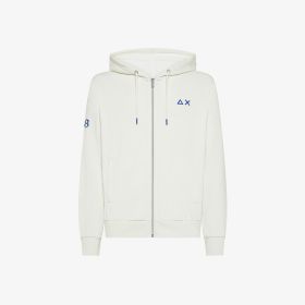 Felpa in cotone con cappuccio e zip bianco panna