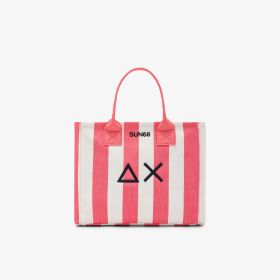 Shopping bag Cali in tela di cotone stampato fucsia/bianco panna