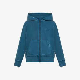 Dark avio blue cotton fleece zip hoodie