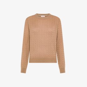 Maglia girocollo in lana a trecce cammello