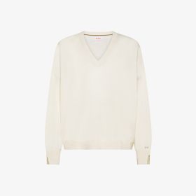 Off white wool and cotton V-neck jumper