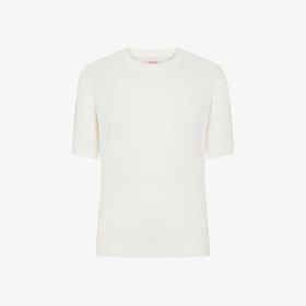 T-shirt in maglia di cotone bianco panna