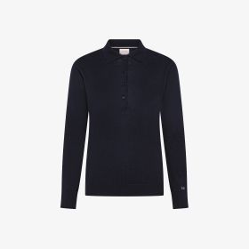 Navy blue wool and cotton knitted polo shirt