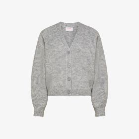 Cardigan lurex in lana a coste grigio chiaro
