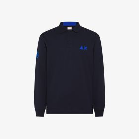 Navy blue cotton piqué polo shirt with fluorescent logo