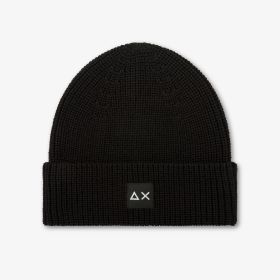 Black ribbed wool blend beanie