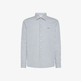 White/avio blue printed cotton shirt