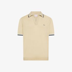 Beige cotton knit polo shirt
