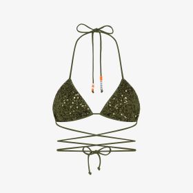 Bikini mare con paillettes verde scuro