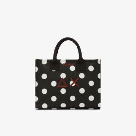 Shopping bag Cali in tela di cotone stampato nero/bianco panna