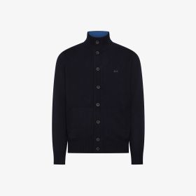Navy blue wool and cashmere cardigan